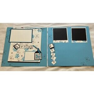 Handmade x2 12"x12" Premade Scrapbook Page Layout Springtime Floral Family Album